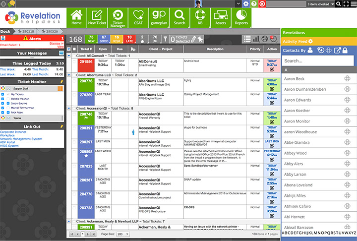 screenshot of Revelation helpdesk